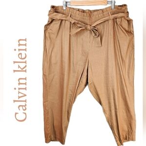Calvin klein Womens Nutmeg Linen Blend Pull On Elastic Waist Pants Sz 3X